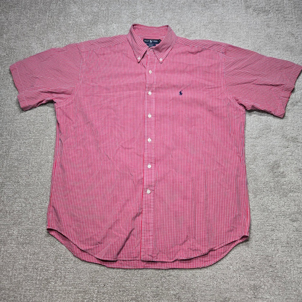 Ralph Lauren Blake Mens Large Red Plaid Short Sleeve Cotton Button Down Shirt